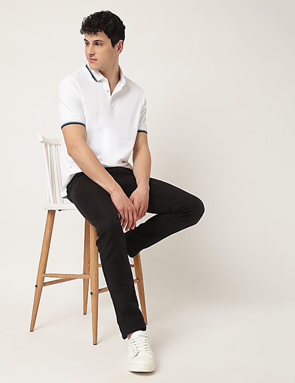 Pure Cotton Striped Polo Neck T-Shirt