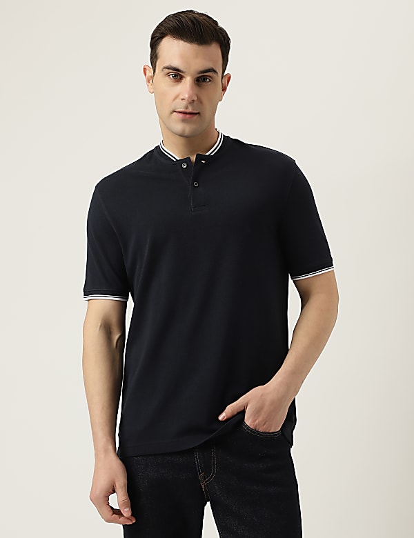 Pure Cotton Striped Ribbed Collar Polo