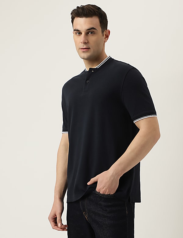 Pure Cotton Striped Ribbed Collar Polo