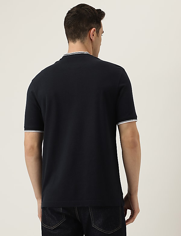 Pure Cotton Striped Ribbed Collar Polo