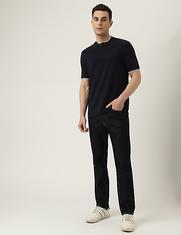 Pure Cotton Striped Ribbed Collar Polo