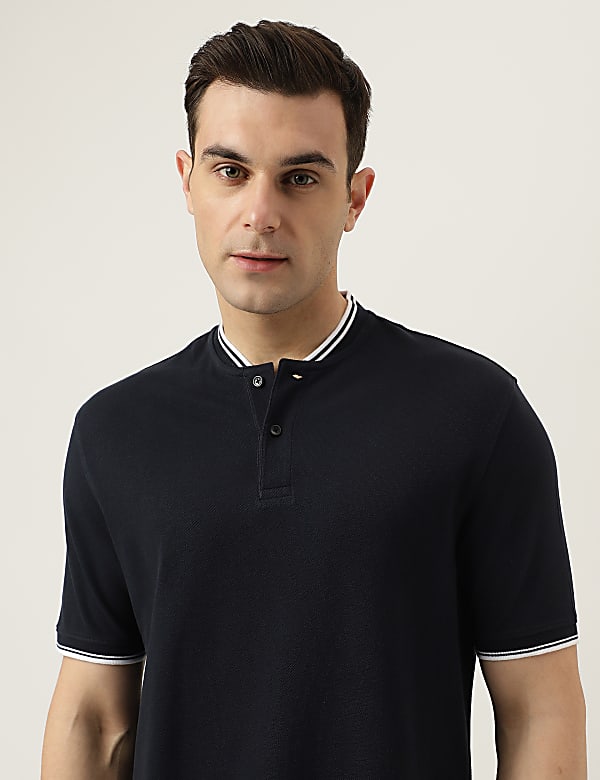 Pure Cotton Striped Ribbed Collar Polo