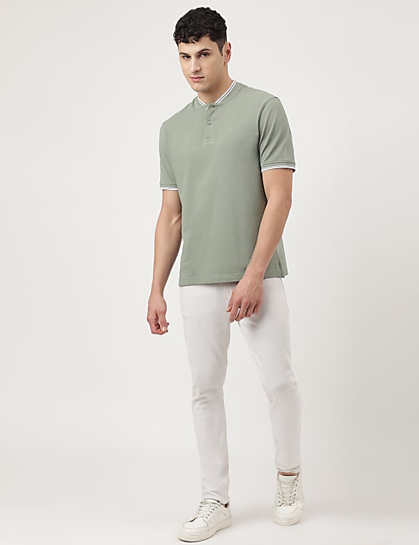 Pure Cotton Striped Ribbed Collar Polo