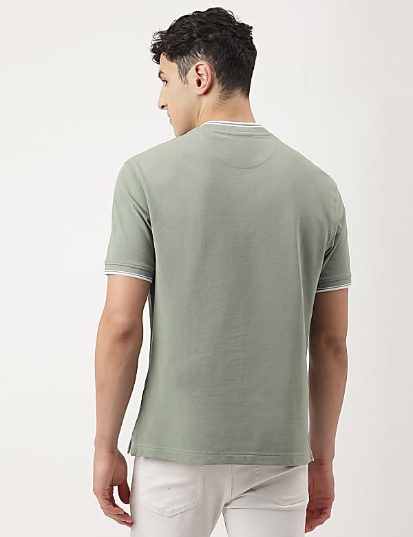 Pure Cotton Striped Ribbed Collar Polo