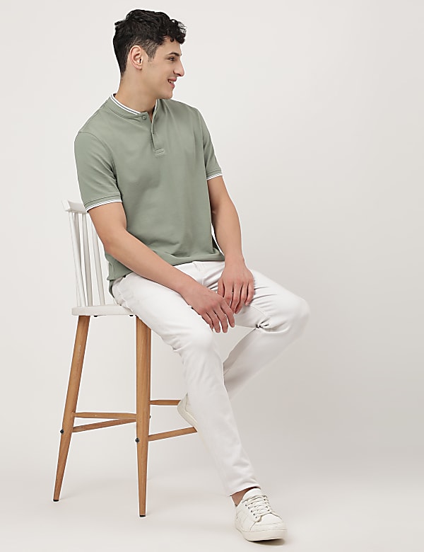 Pure Cotton Striped Ribbed Collar Polo