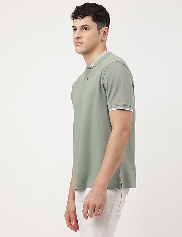Pure Cotton Striped Ribbed Collar Polo