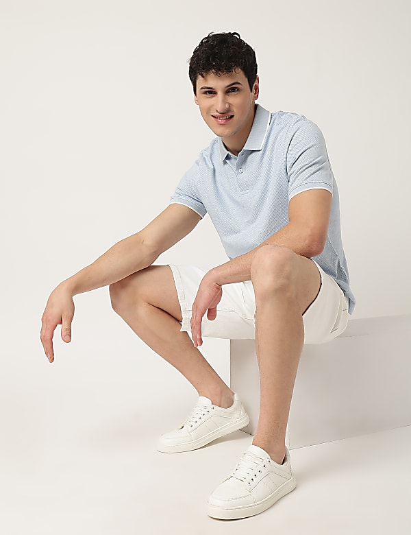Pure Cotton Textured Polo Neck T-Shirt