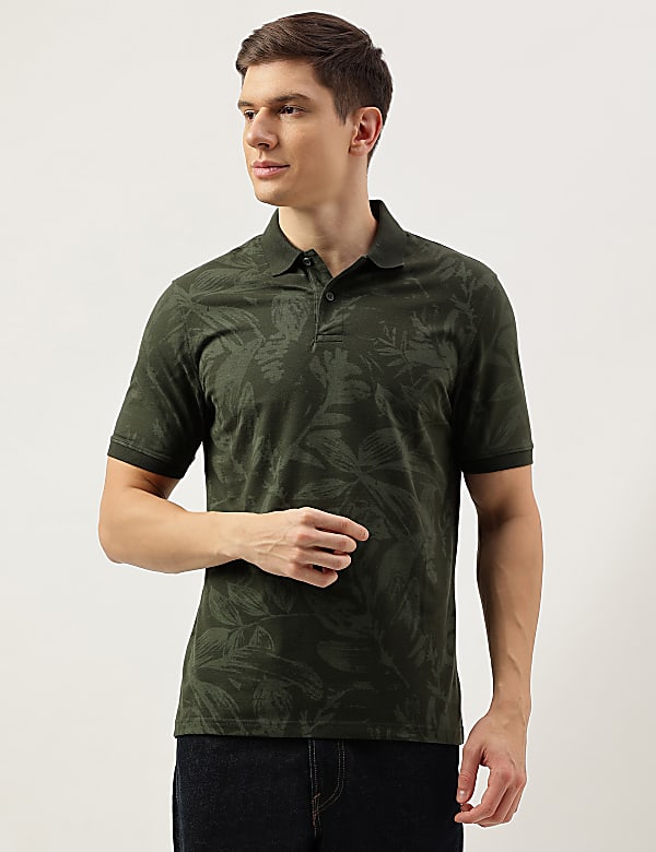 Cotton Rich Floral Print Short Sleeve Polo Shirt