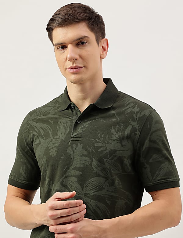 Cotton Rich Floral Print Short Sleeve Polo Shirt