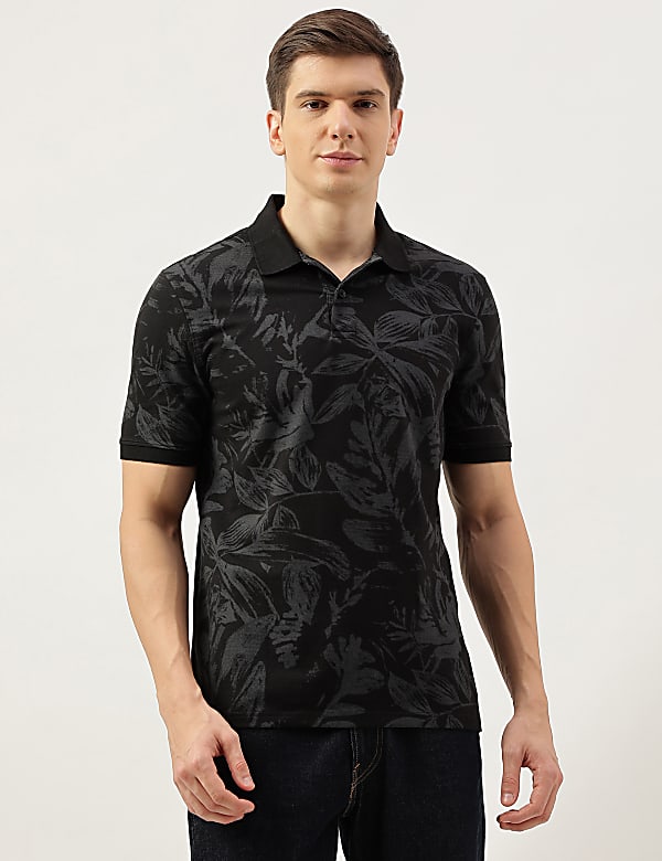 Cotton Rich Floral Print Short Sleeve Polo Shirt