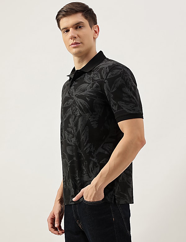 Cotton Rich Floral Print Short Sleeve Polo Shirt