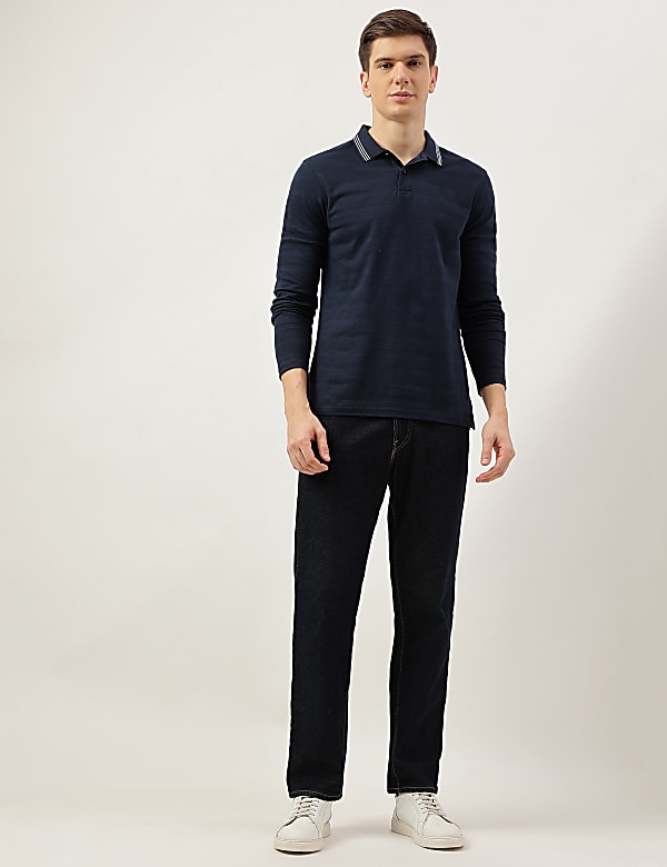 Pure Cotton Striped Full Sleeve Polo Shirt