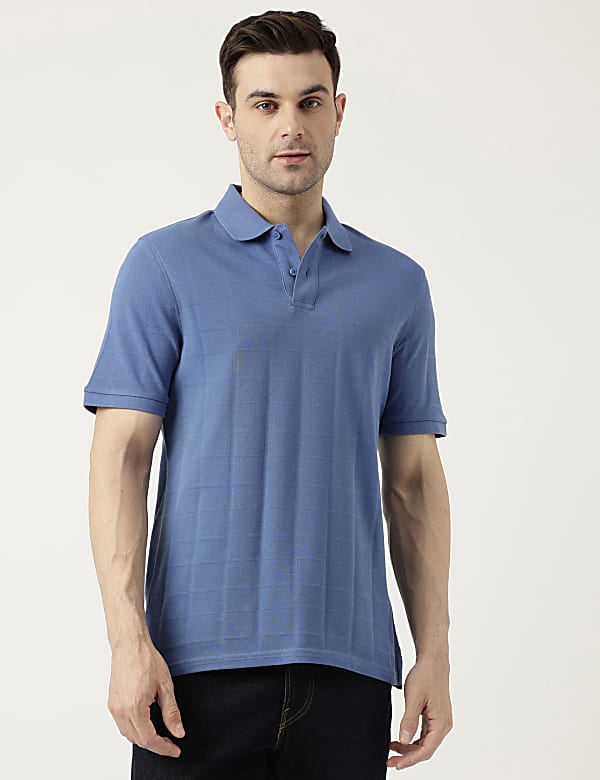 Pure Cotton Polo Neck Checked T-Shirt