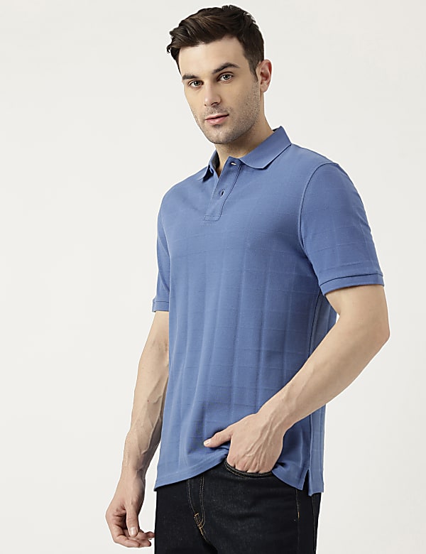 Pure Cotton Polo Neck Checked T-Shirt