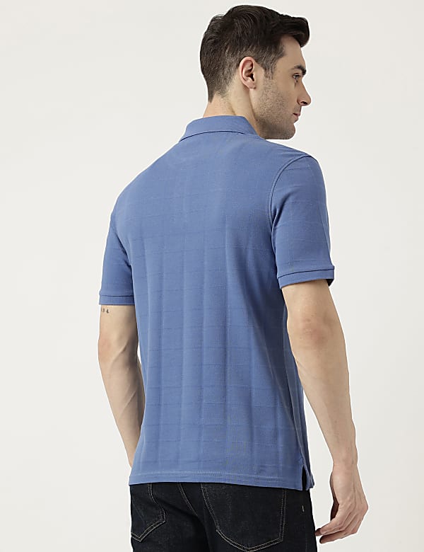 Pure Cotton Polo Neck Checked T-Shirt