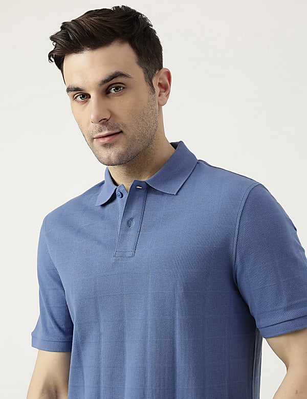 Pure Cotton Polo Neck Checked T-Shirt