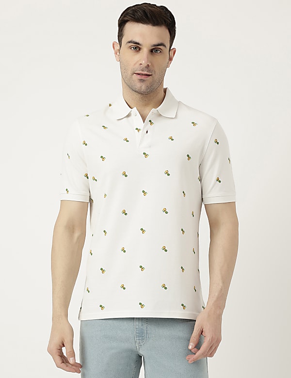 Pure Cotton Polo Neck  Printed T-Shirt