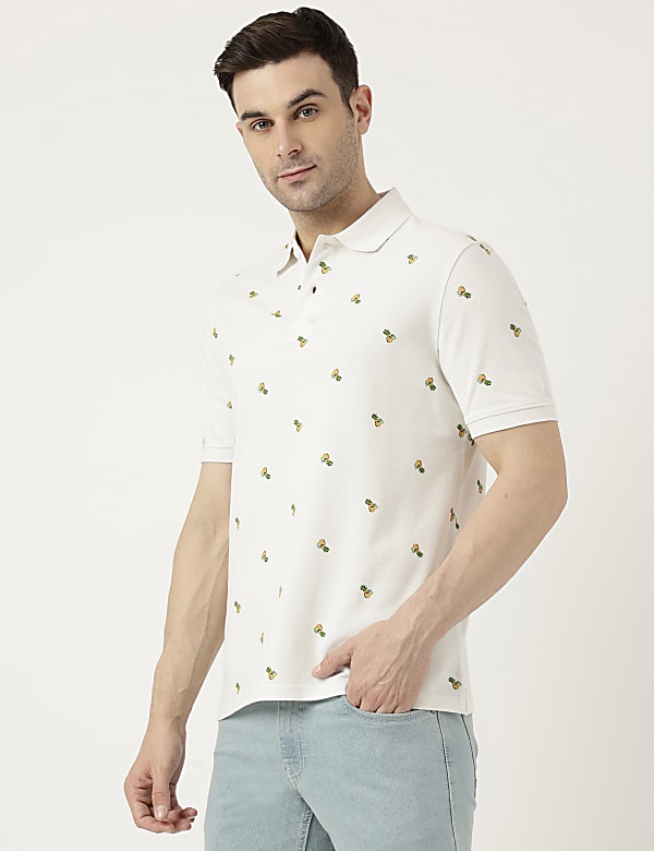 Pure Cotton Polo Neck  Printed T-Shirt