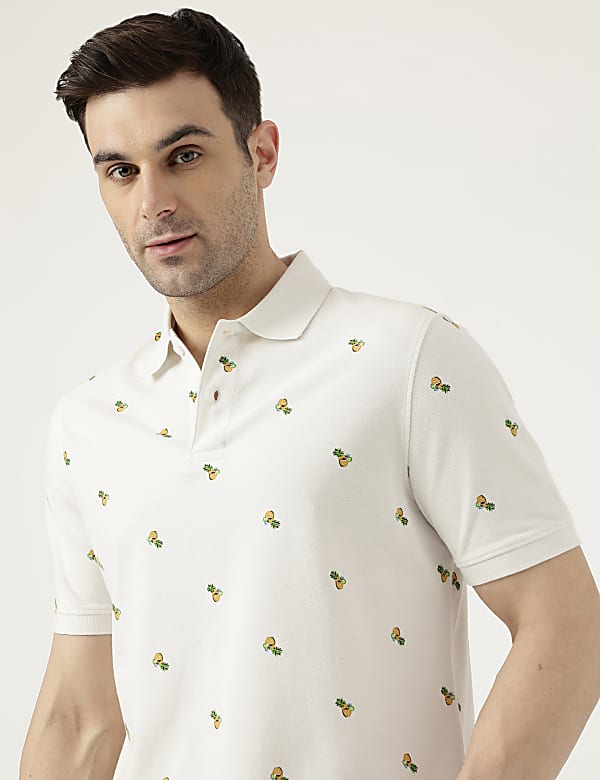 Pure Cotton Polo Neck  Printed T-Shirt
