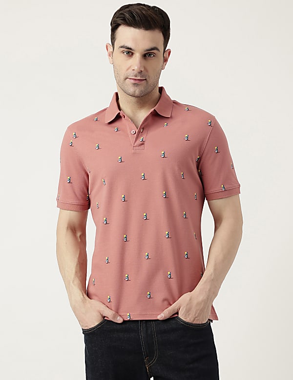 Pure Cotton Polo Neck Printed T-Shirt