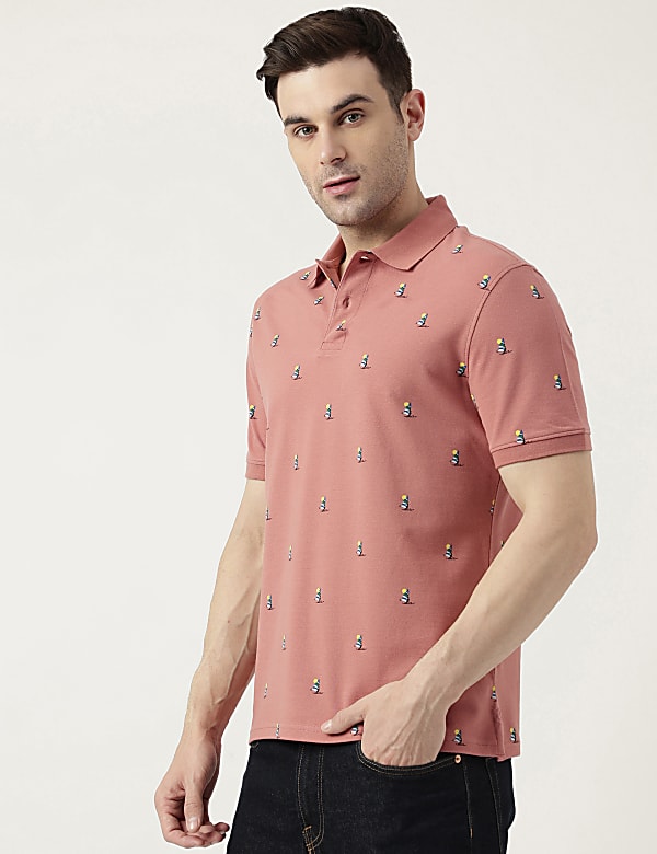 Pure Cotton Polo Neck Printed T-Shirt