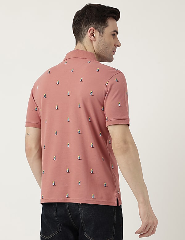 Pure Cotton Polo Neck Printed T-Shirt