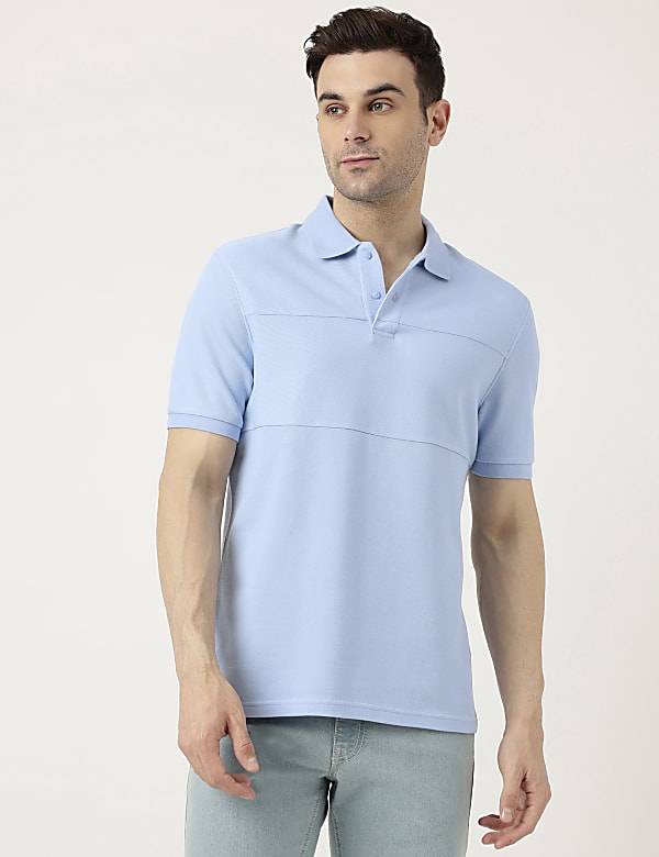 Pure Cotton Polo Neck Solid T-Shirt