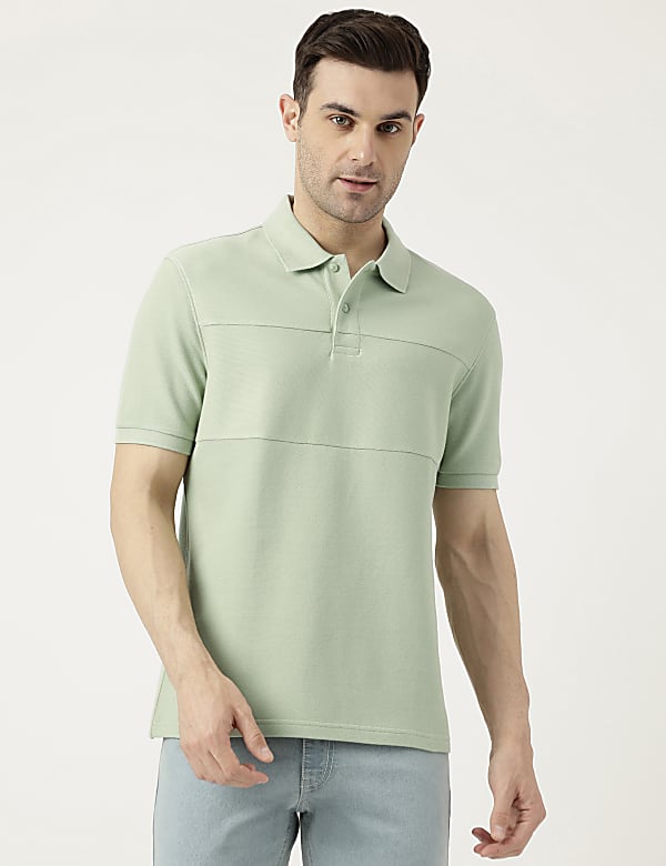 Pure Cotton Polo Neck Solid T-Shirt