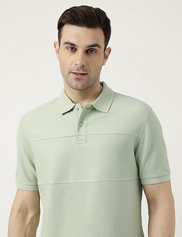 Pure Cotton Polo Neck Solid T-Shirt