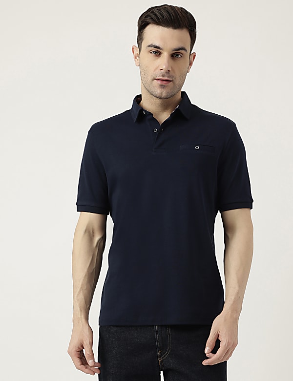 Pure Cotton Polo Neck Solid T-Shirt