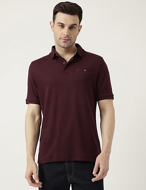 Pure Cotton Polo Neck Solid T-Shirt
