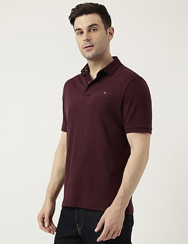 Pure Cotton Polo Neck Solid T-Shirt