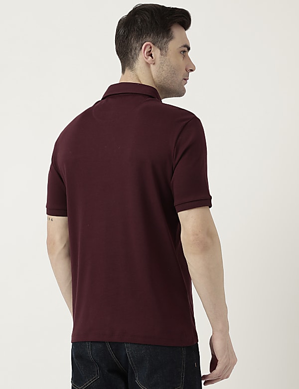 Pure Cotton Polo Neck Solid T-Shirt