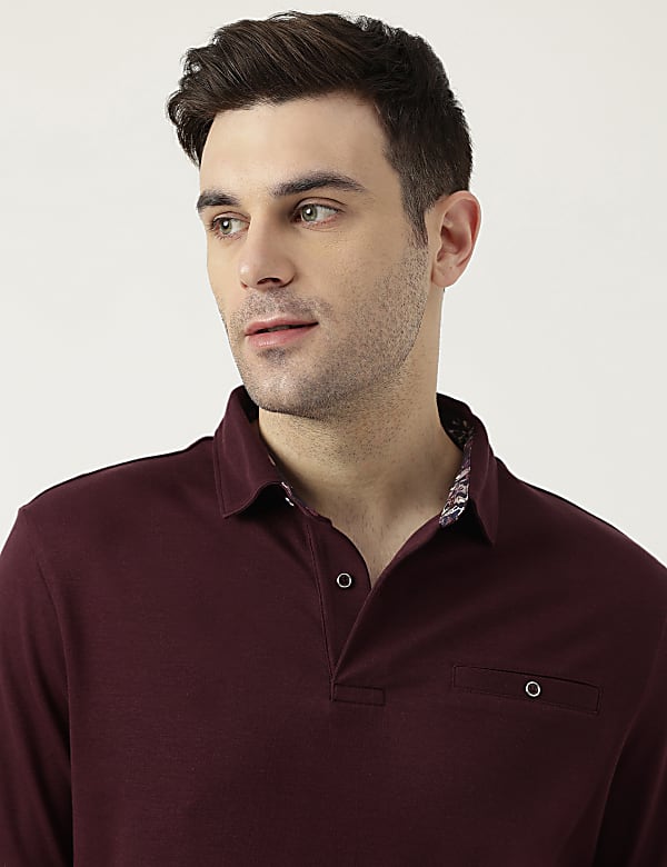 Pure Cotton Polo Neck Solid T-Shirt