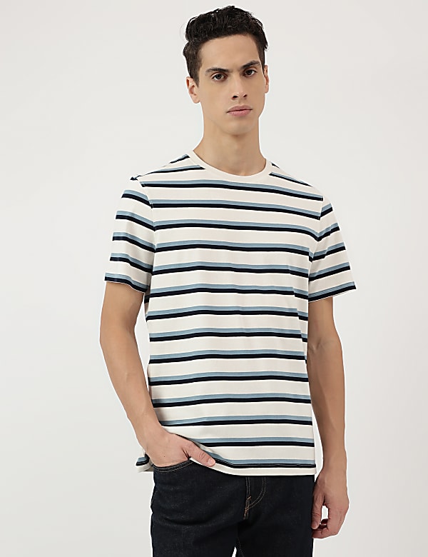 Pure Cotton Stripes Round Neck T-Shirt