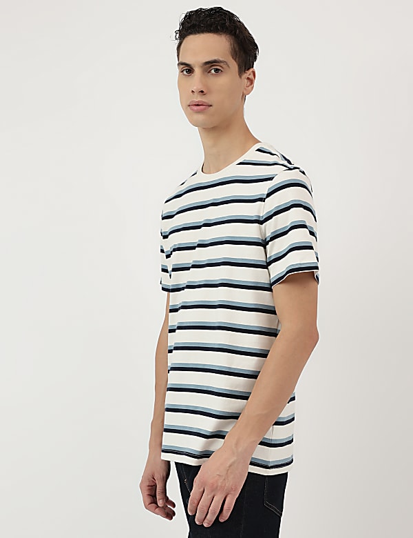 Pure Cotton Stripes Round Neck T-Shirt