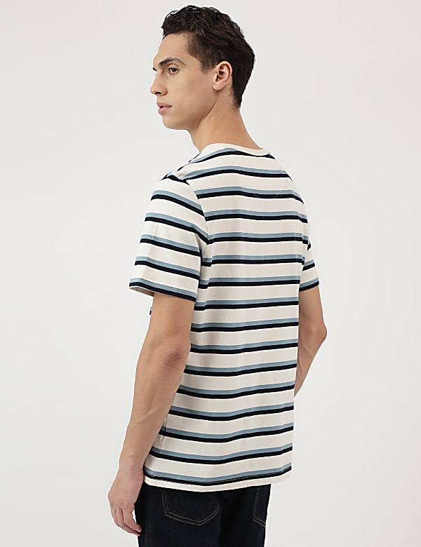 Pure Cotton Stripes Round Neck T-Shirt
