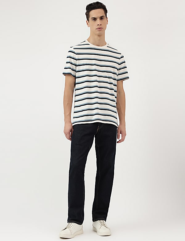Pure Cotton Stripes Round Neck T-Shirt