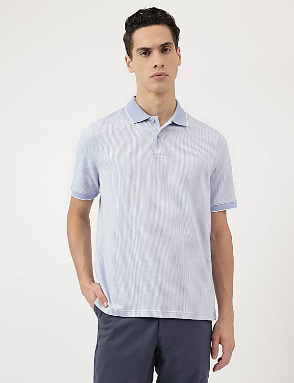 Cotton Rich Self Design Polo Neck T-Shirt