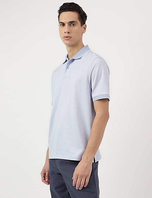 Cotton Rich Self Design Polo Neck T-Shirt