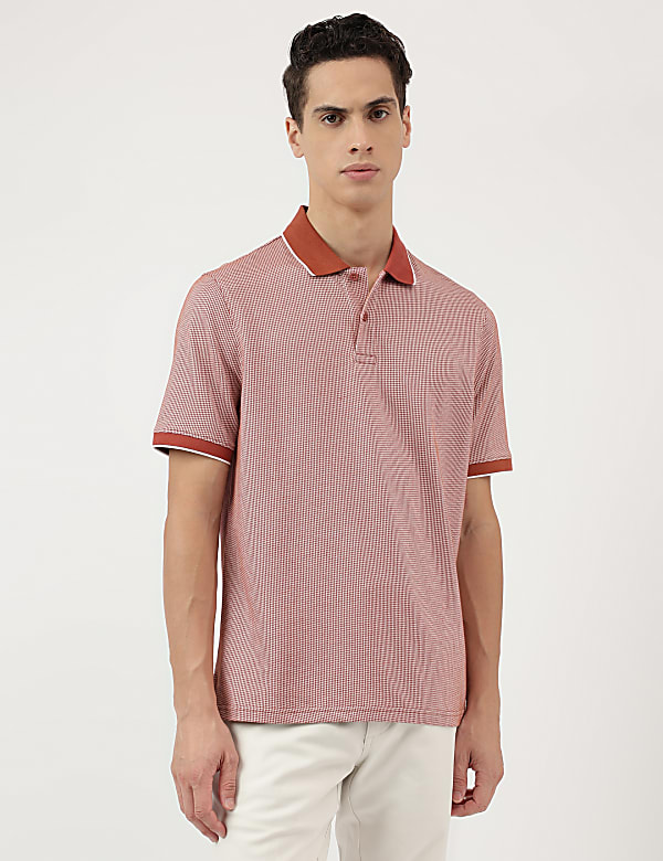 Cotton Rich Self Design Polo Neck T-Shirt