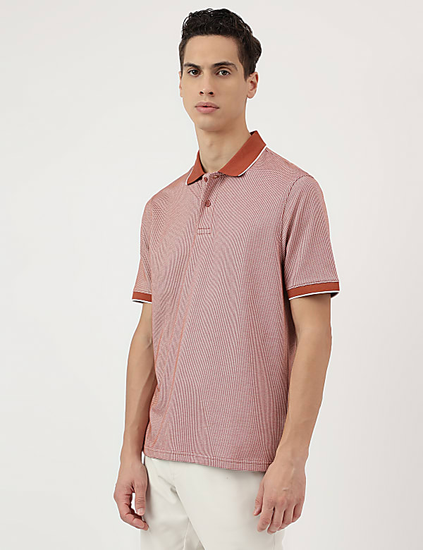 Cotton Rich Self Design Polo Neck T-Shirt