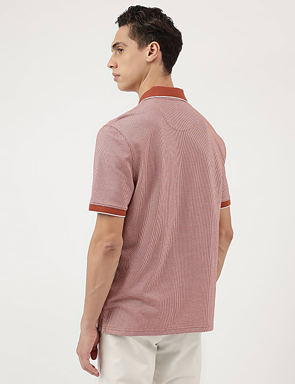 Cotton Rich Self Design Polo Neck T-Shirt