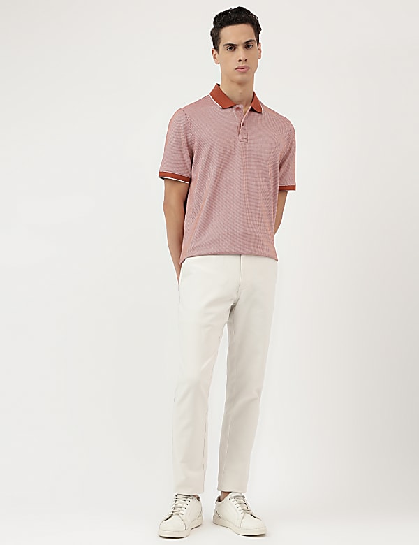 Cotton Rich Self Design Polo Neck T-Shirt