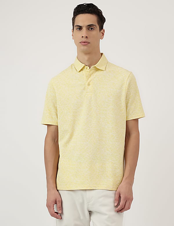 Pure Cotton Leaf Print Polo Neck T-Shirt