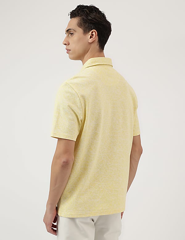 Pure Cotton Leaf Print Polo Neck T-Shirt