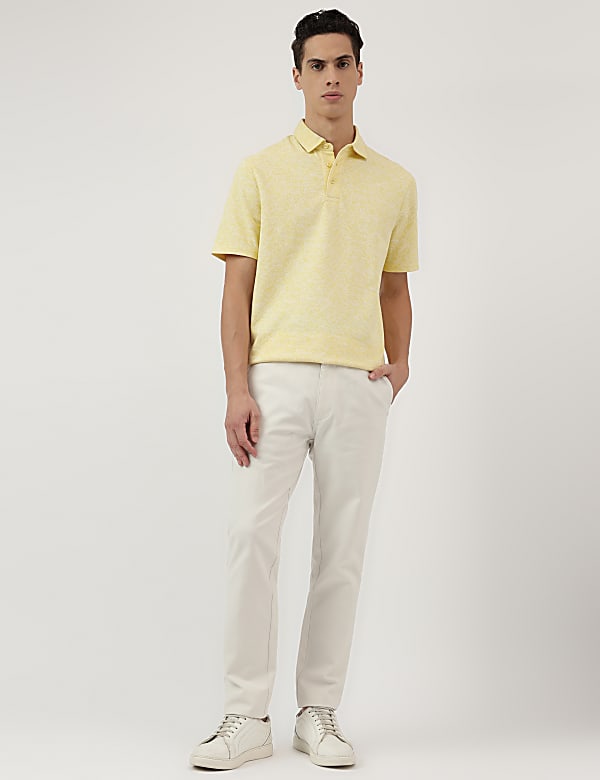 Pure Cotton Leaf Print Polo Neck T-Shirt