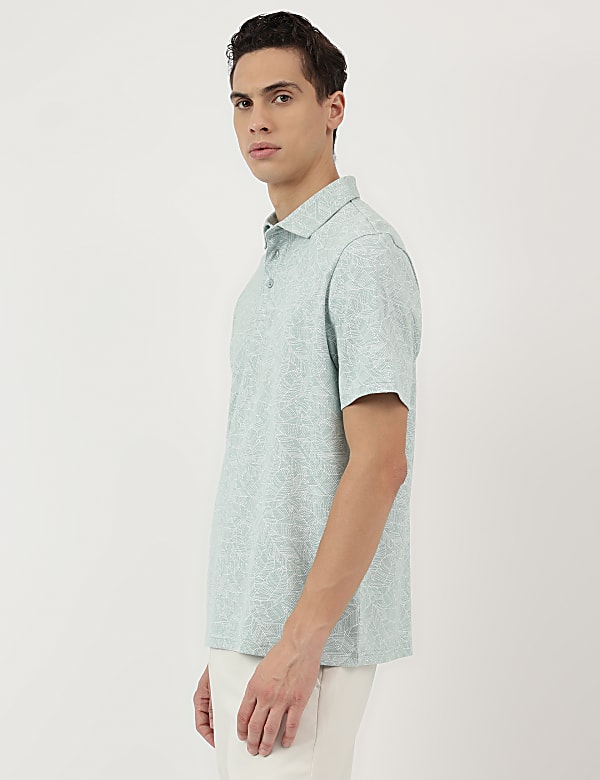 Pure Cotton Leaf Print Polo Neck T-Shirt