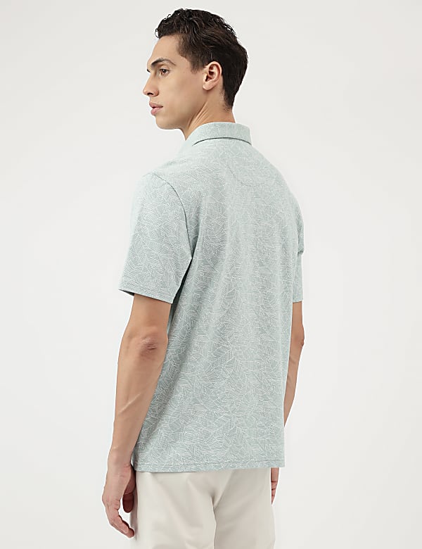 Pure Cotton Leaf Print Polo Neck T-Shirt