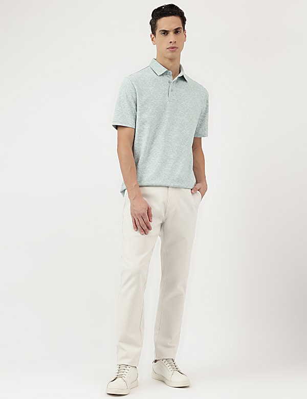 Pure Cotton Leaf Print Polo Neck T-Shirt